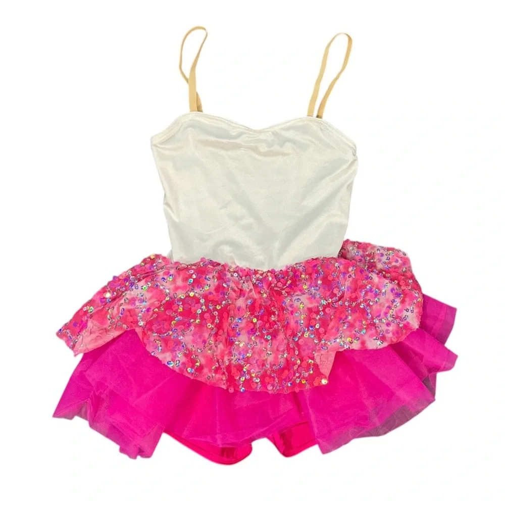 Weissman Showtime| Hair Up Two Piece Fuchsia Sequin Biketard Dance Costume SC IC
